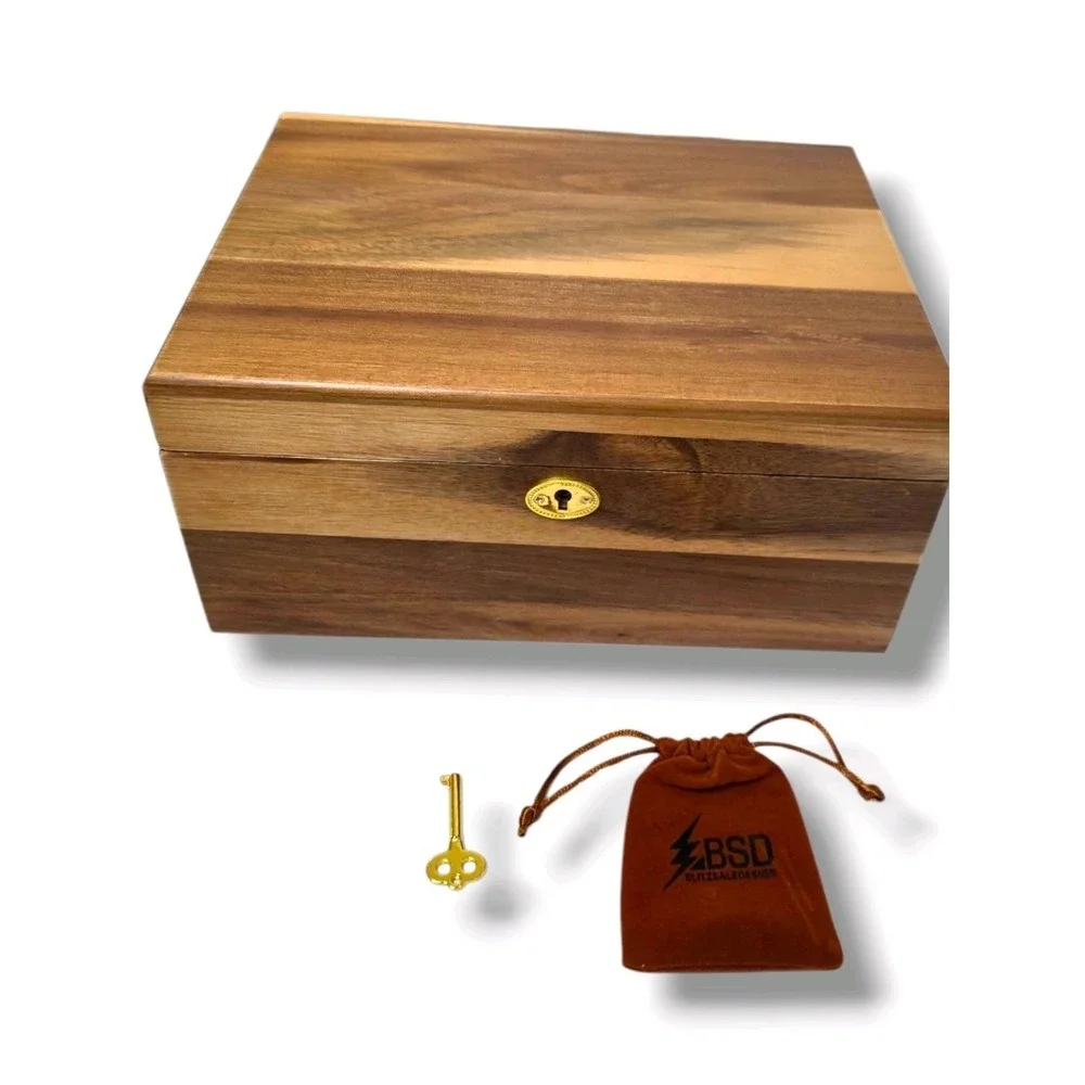 BSD Acacia Wood Keepsake Box With Lock Key Wooden Decorative Treasure Chest